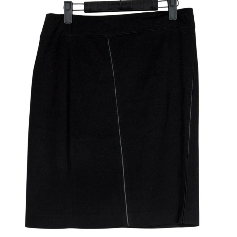 Tahari Straight Pencil High Waist Knee Length Skirt Back Slit Back Zip 6 Black